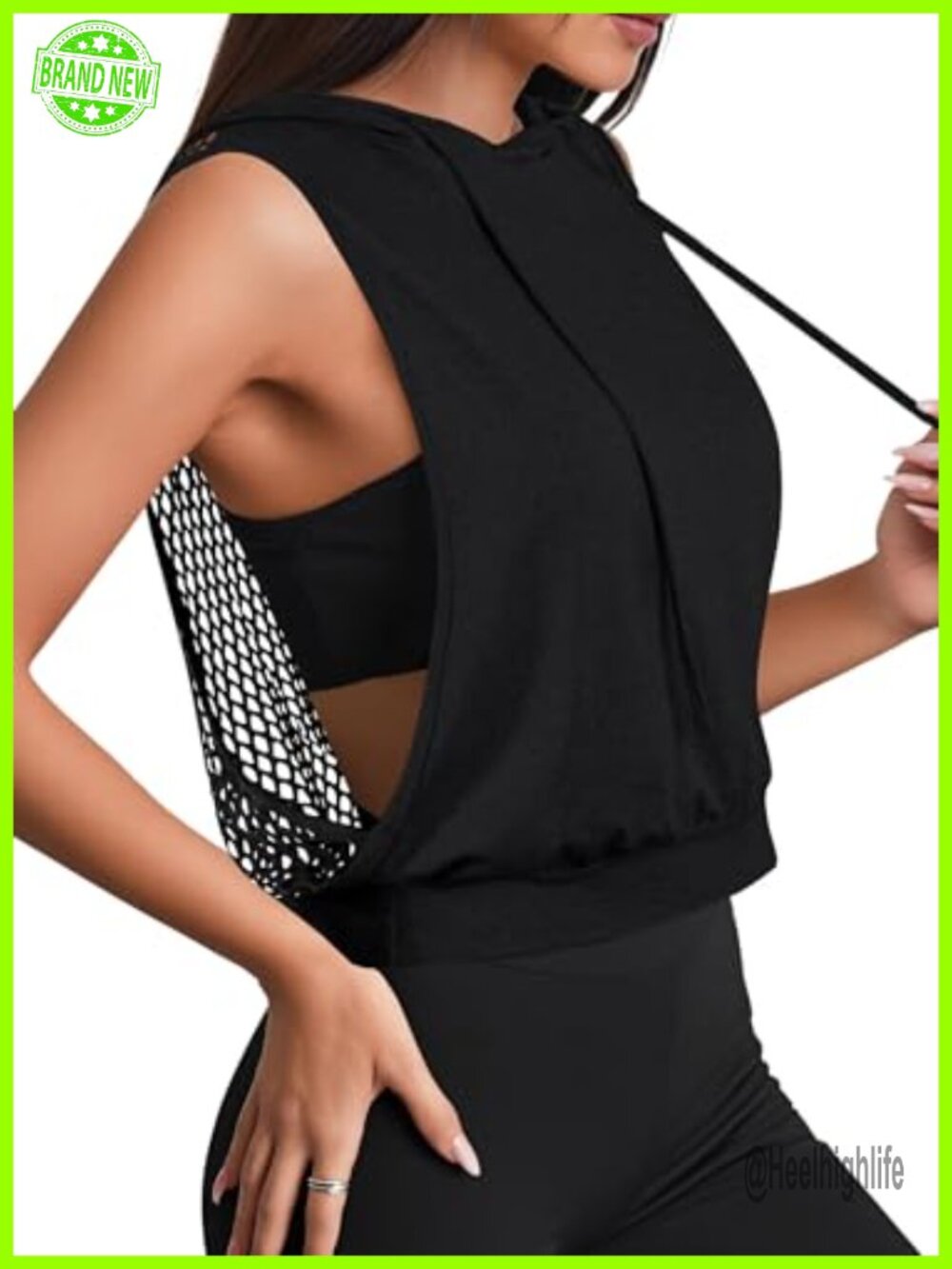 Sleeveless Hoodie Open Back Mesh Workout Crop Tank Top